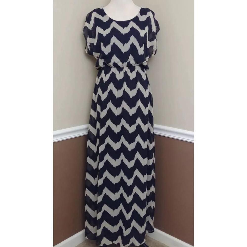 Black & Tan Chevron Flowy Chiffon Maxi Dress Size Small NEW ModCloth Teenplo